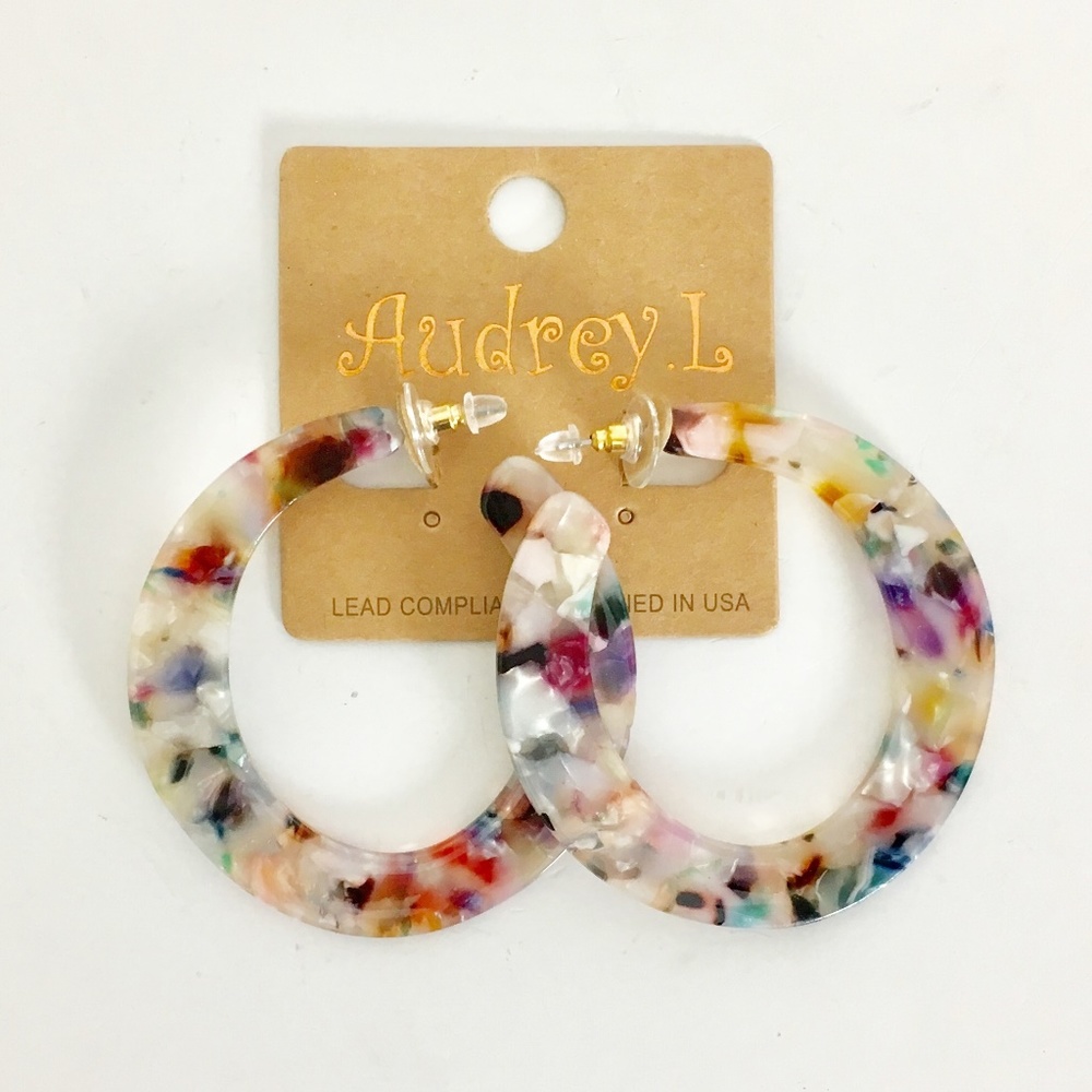 Hoop Acrylic Earring Multi-colored Flake New